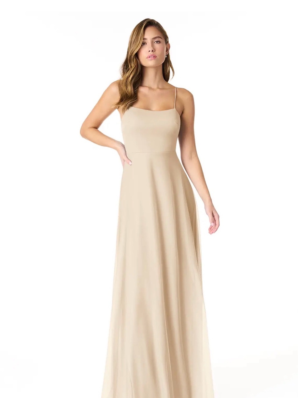 Azazie Champagne Spaghetti-Strap A-Line Gown